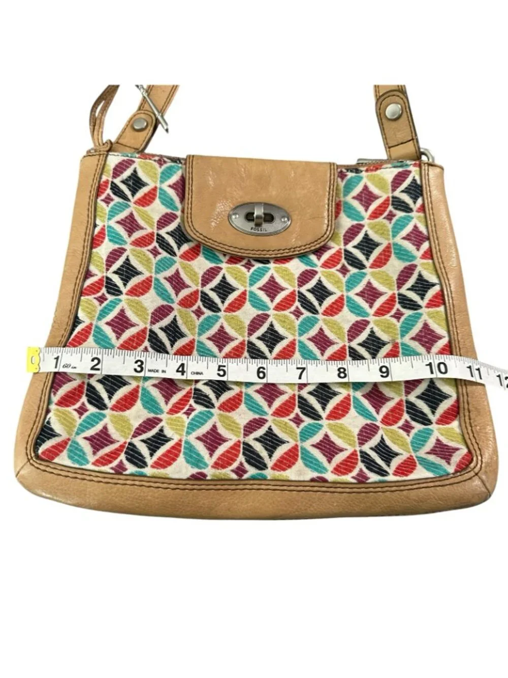 Fossil Colorful Geometric Pattern Crossbody Bag Multicolor Leather